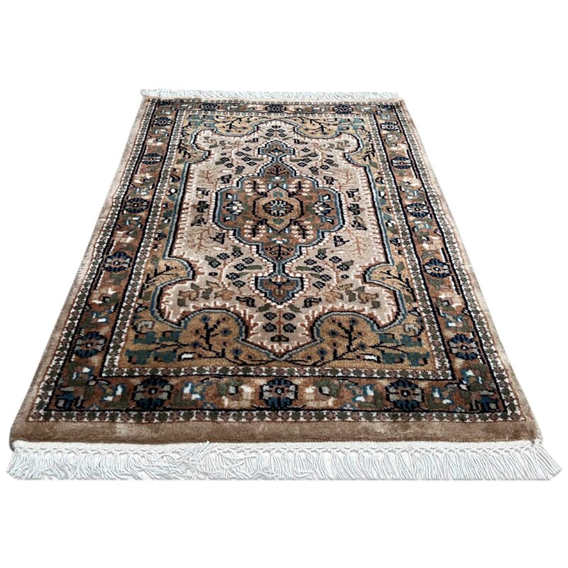 2x3 ft Hand Knotted Wool Rug Beige Indo-Persian - Image 2