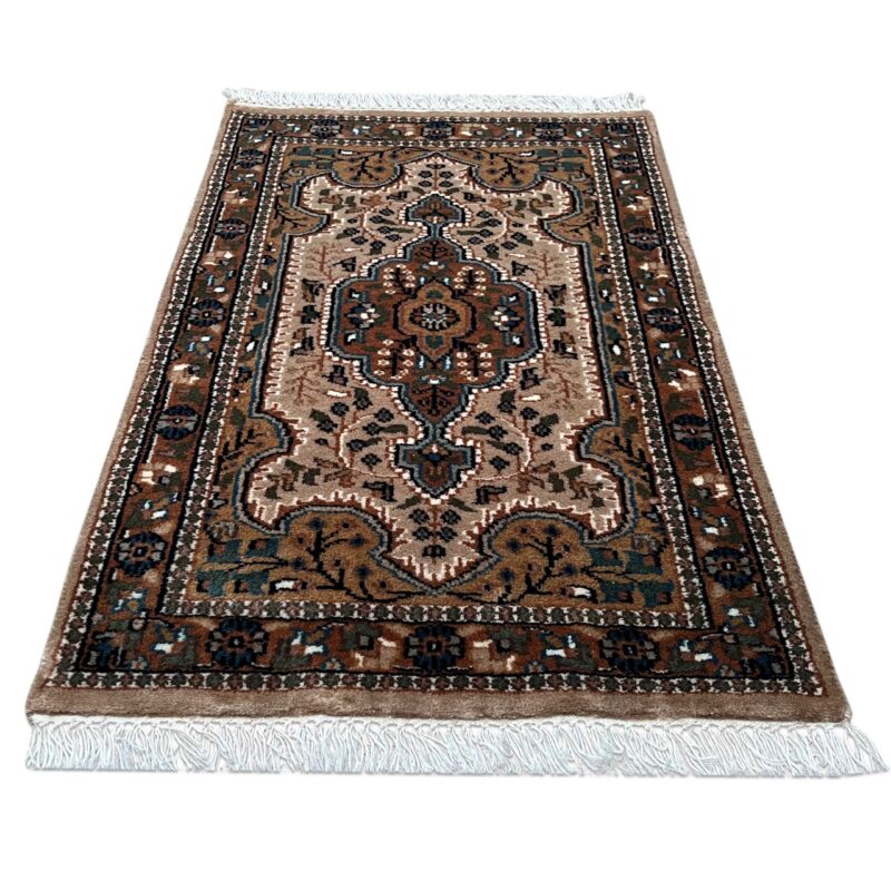2x3 ft Hand Knotted Wool Rug Beige Indo-Persian - Image 5