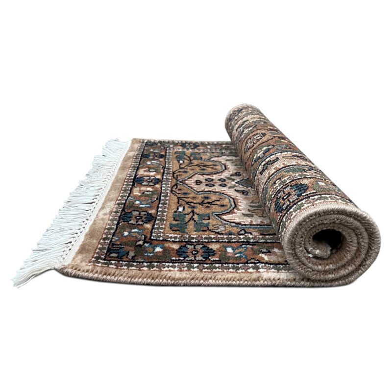 2x3 ft Hand Knotted Wool Rug Beige Indo-Persian - Image 3