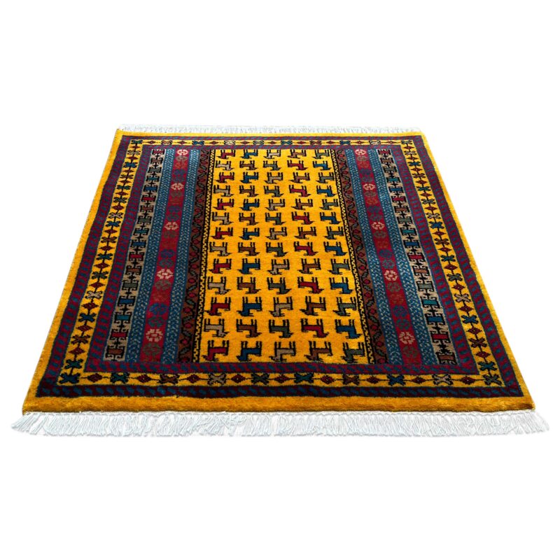 3x3 ft Hand Knotted Wool Rug Yellow Bakri