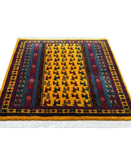 3x3 ft Hand Knotted Wool Rug Yellow Bakri
