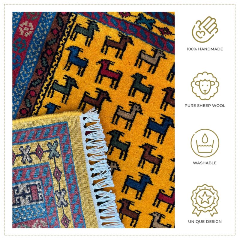 3x3 ft Hand Knotted Wool Rug – Yellow Bakri Design - Image 4