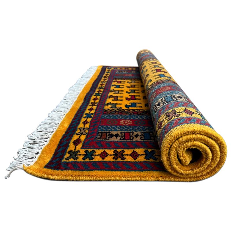 3x3 ft Hand Knotted Wool Rug – Yellow Bakri Design - Image 3