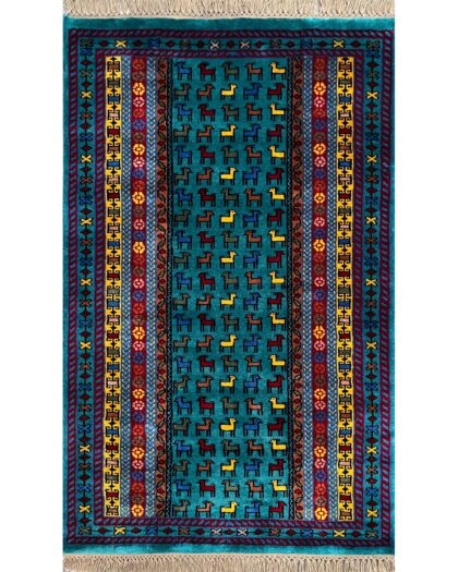 3x5 ft Hand Knotted Wool Rug Turquoise Bakri