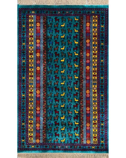 3x5 ft Hand Knotted Wool Rug Turquoise Bakri