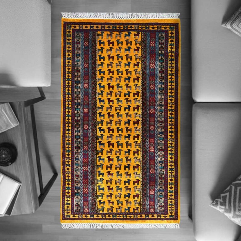 3x5 ft Hand Knotted Woolen Rug Yellow Bakri - Image 2