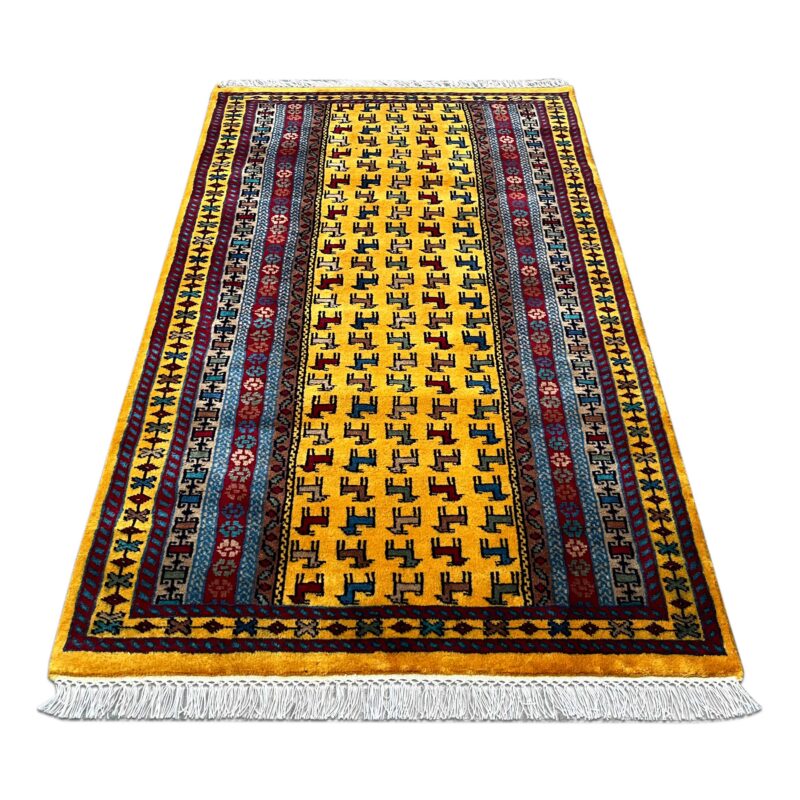 3x5 ft Hand Knotted Woolen Rug Yellow Bakri - Image 8