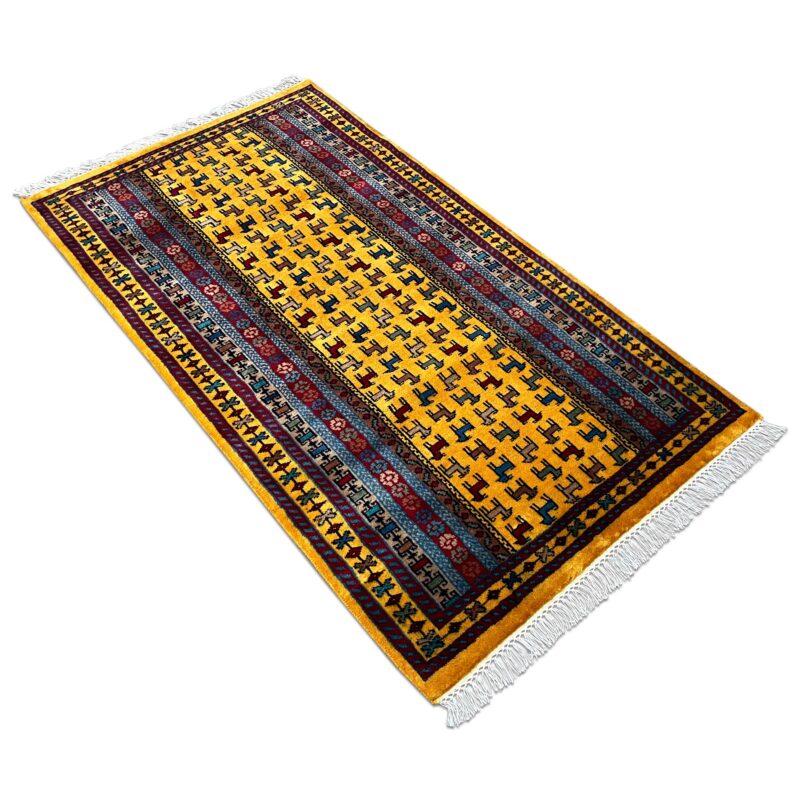 3x5 ft Hand Knotted Woolen Rug Yellow Bakri - Image 7