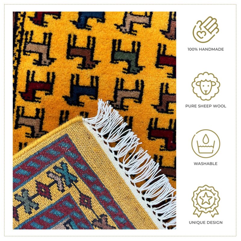 3x5 ft Hand Knotted Woolen Rug Yellow Bakri - Image 5