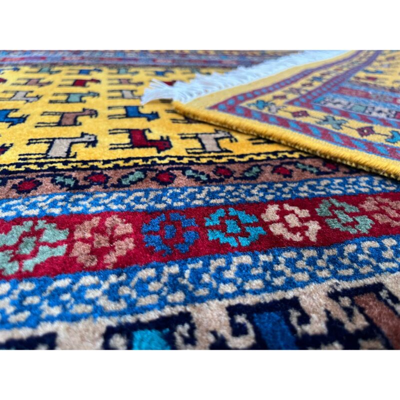 3x5 ft Hand Knotted Woolen Rug Yellow Bakri - Image 4
