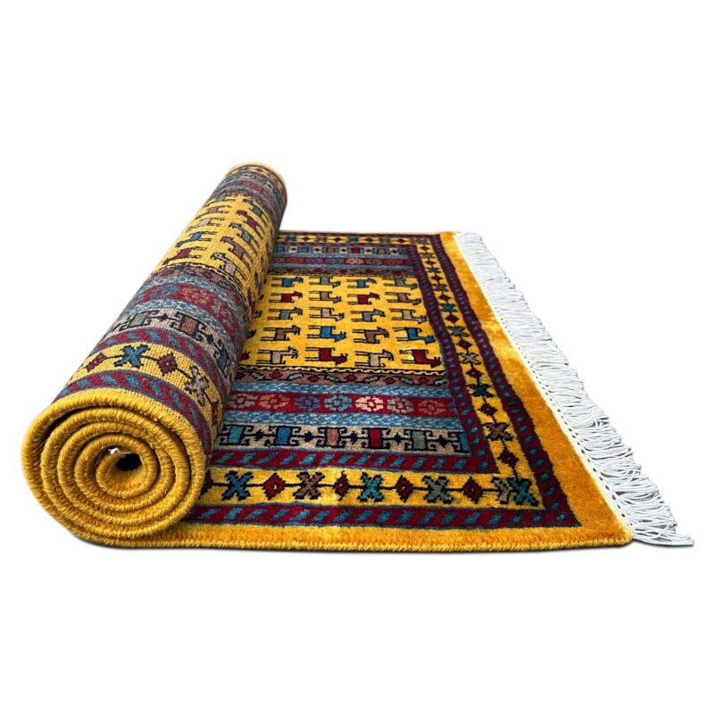 3x5 ft Hand Knotted Woolen Rug Yellow Bakri - Image 3