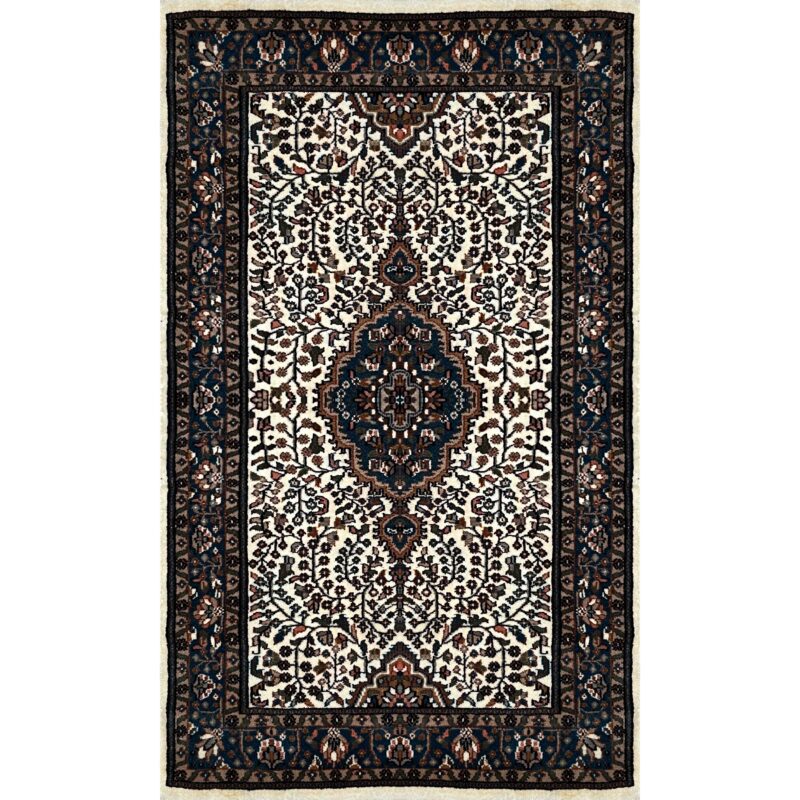 3x5 ft Hand Knotted Wool Rug Whit Indo-Persian