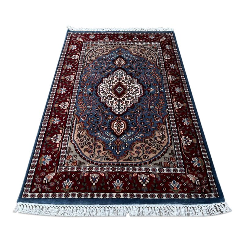 3x5 ft Hand Knotted Wool Rug Bluish-Gray Ground Indo-Persian - Image 2