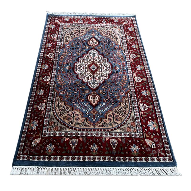 3x5 ft Hand Knotted Wool Rug Bluish-Gray Ground Indo-Persian - Image 6