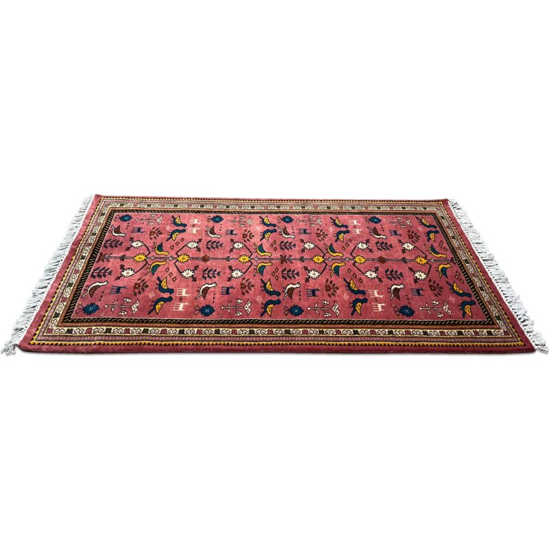 3x5 ft Hand Knotted Wool Rug – Pigeon Pink Tribal Design | Bird & Floral Motif Handmade Rug - Image 4