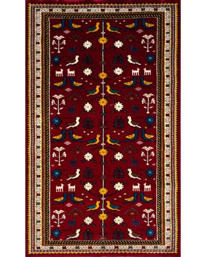 3x5 ft Hand Knotted Wool Rug Red Pigeon