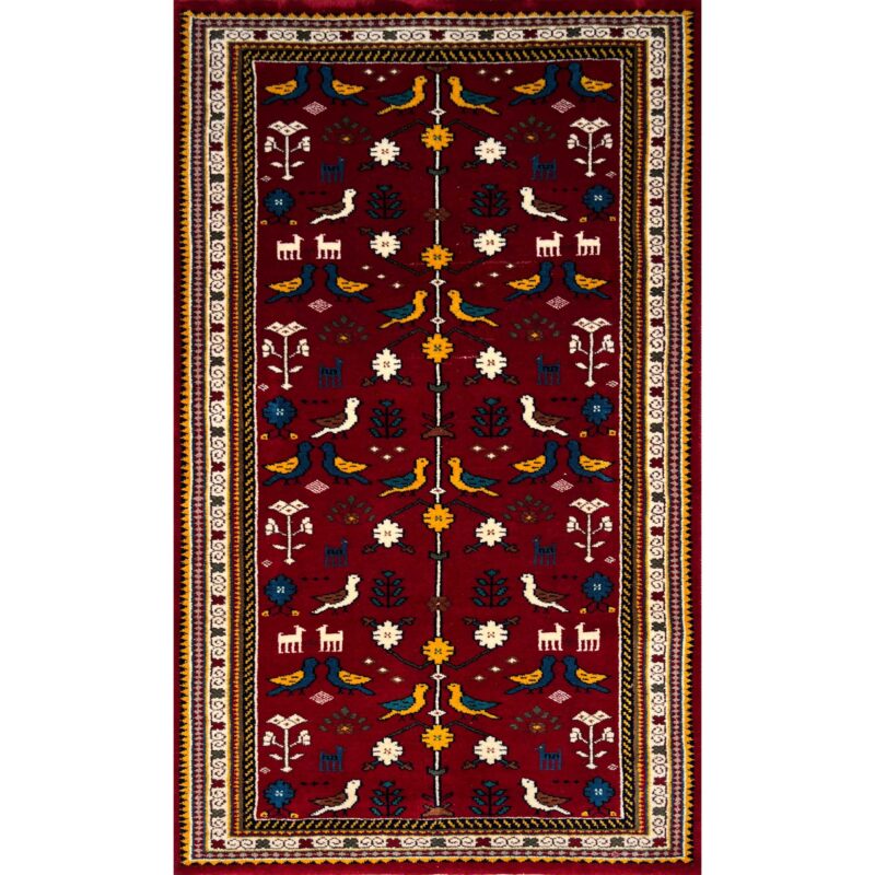 3x5 ft Hand Knotted Wool Rug Red Pigeon