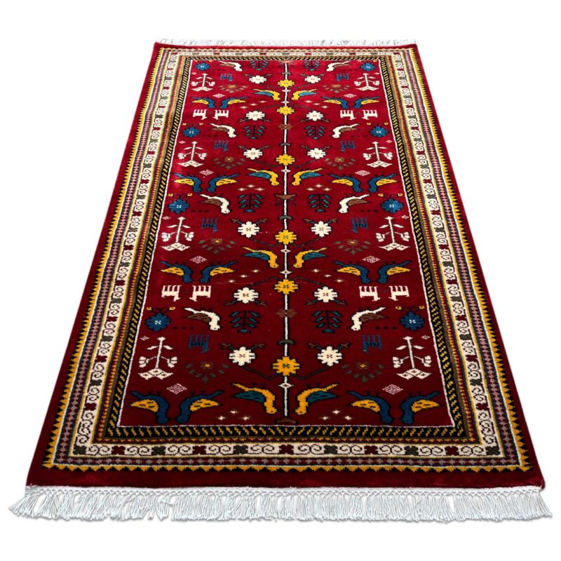 3x5 ft Hand Knotted Wool Rug Red Pigeon - Image 2
