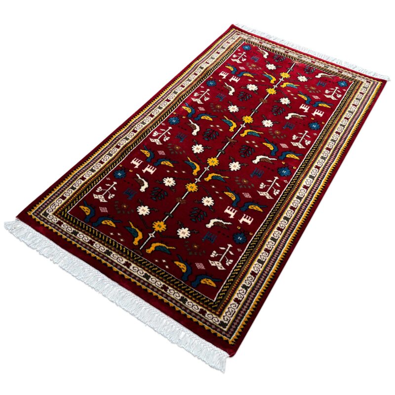 3x5 ft Hand Knotted Wool Rug Red Pigeon - Image 5