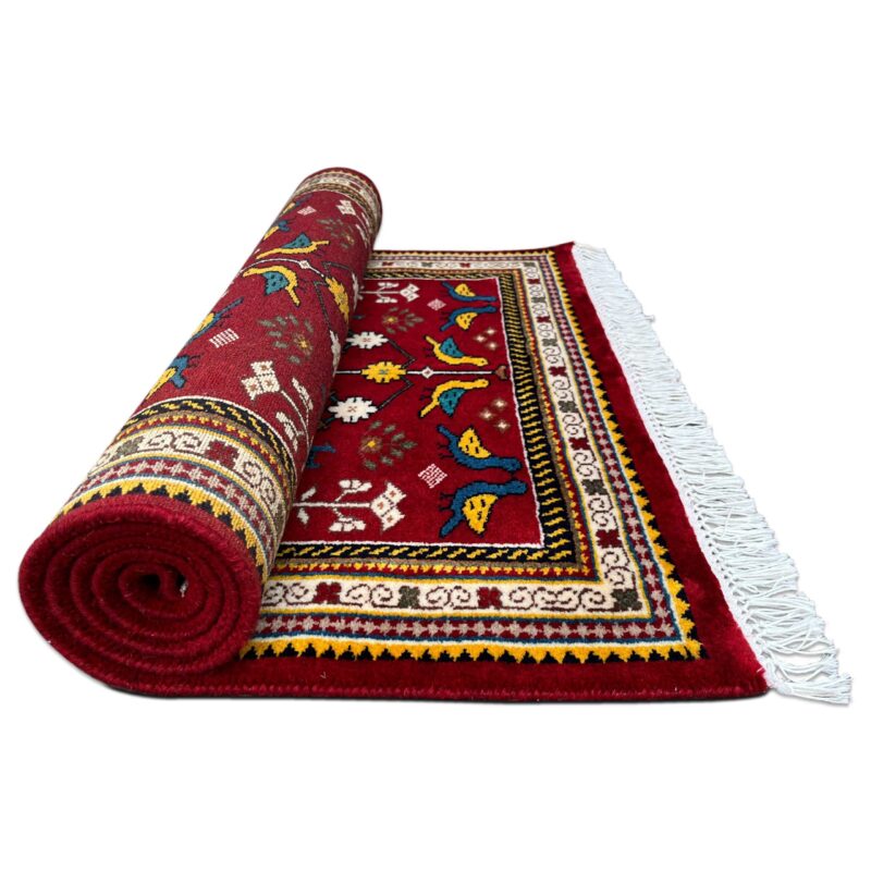 3x5 ft Hand Knotted Wool Rug Red Pigeon - Image 3