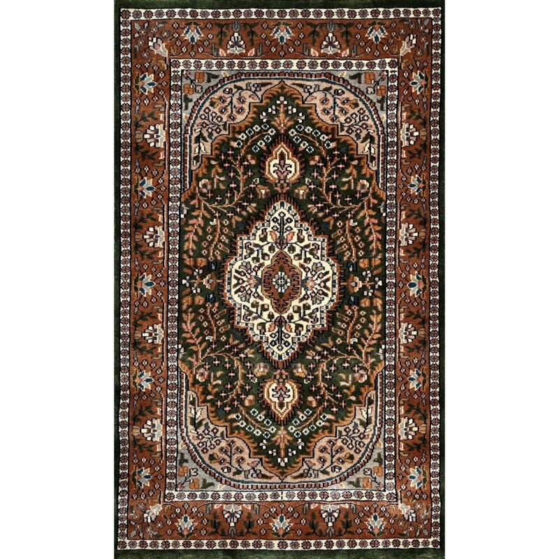 3x5 ft Hand Knotted Woolen Rug Green Indo-persian