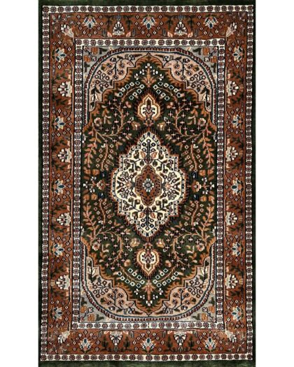 3x5 ft Hand Knotted Woolen Rug Green Indo-persian