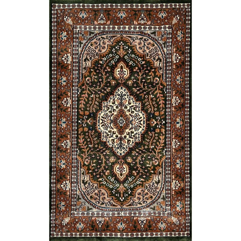 3x5 ft Hand Knotted Woolen Rug Green Indo-persian