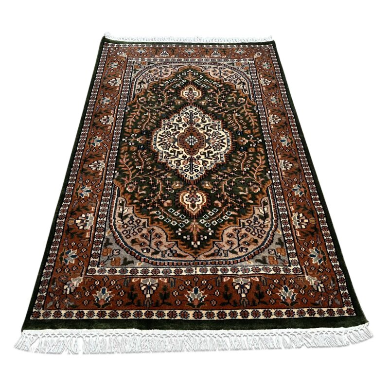 3x5 ft Hand Knotted Wool Rug – Green Indo-Persian Medallion | Traditional Oriental Area Rug - Image 2