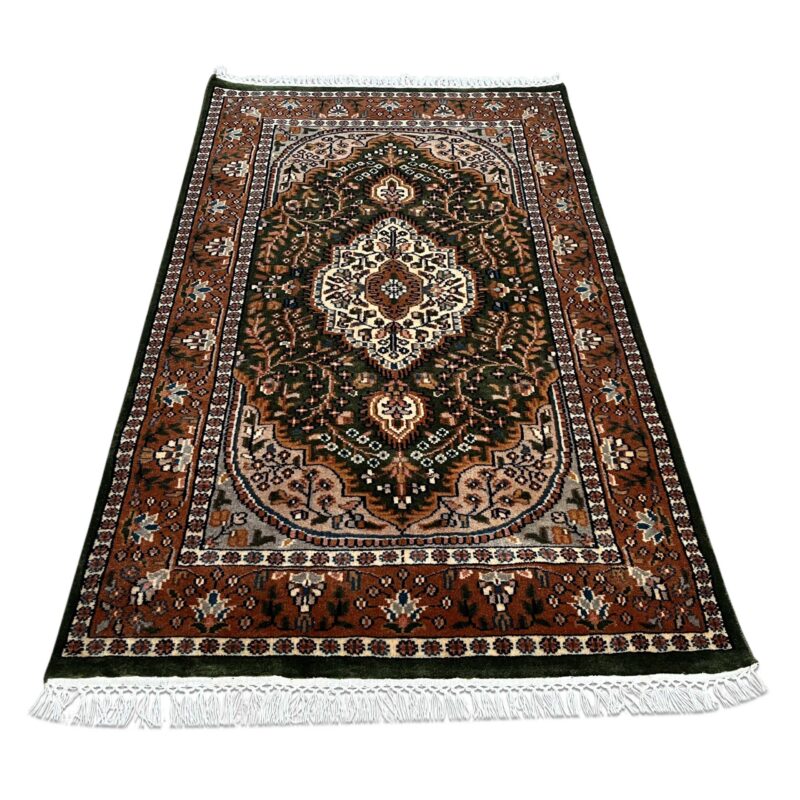 3x5 ft Hand Knotted Wool Rug – Green Indo-Persian Medallion | Traditional Oriental Area Rug - Image 2