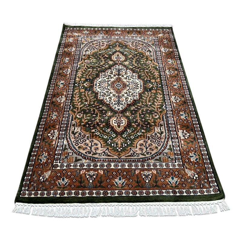 3x5 ft Hand Knotted Wool Rug – Green Indo-Persian Medallion | Traditional Oriental Area Rug - Image 7