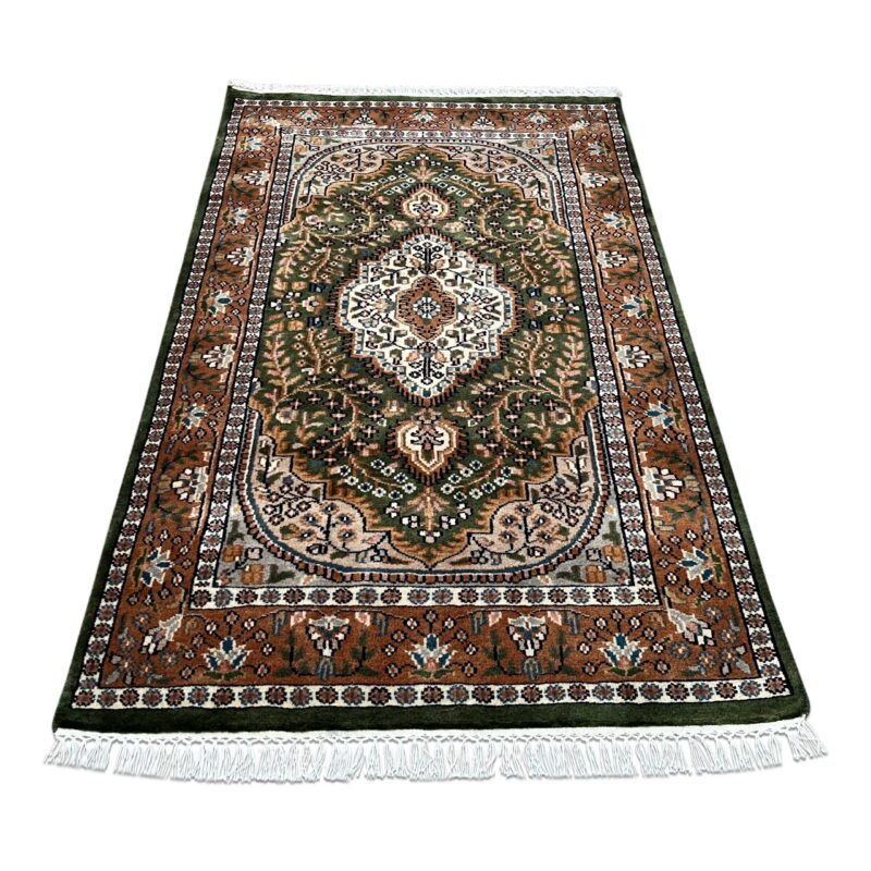3x5 ft Hand Knotted Wool Rug – Green Indo-Persian Medallion | Traditional Oriental Area Rug - Image 7