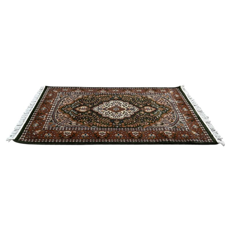 3x5 ft Hand Knotted Wool Rug – Green Indo-Persian Medallion | Traditional Oriental Area Rug - Image 6