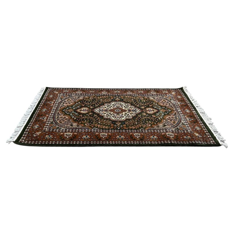 3x5 ft Hand Knotted Wool Rug – Green Indo-Persian Medallion | Traditional Oriental Area Rug - Image 6