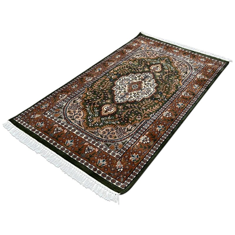 3x5 ft Hand Knotted Wool Rug – Green Indo-Persian Medallion | Traditional Oriental Area Rug - Image 5