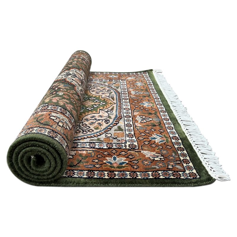 3x5 ft Hand Knotted Wool Rug – Green Indo-Persian Medallion | Traditional Oriental Area Rug - Image 3