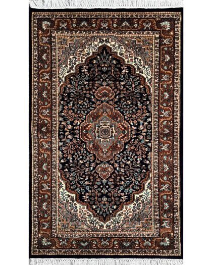 3x5 ft Hand Knotted Wool Rug Black Indopersian