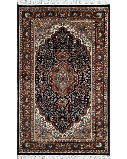 3x5 ft Hand Knotted Wool Rug Black Indopersian