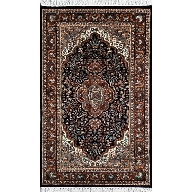 3x5 ft Hand Knotted Wool Rug Black Indopersian