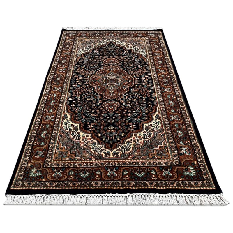 3x5 ft Hand Knotted Wool Rug – Black Indo-Persian Medallion | Classic Oriental Area Rug - Image 2