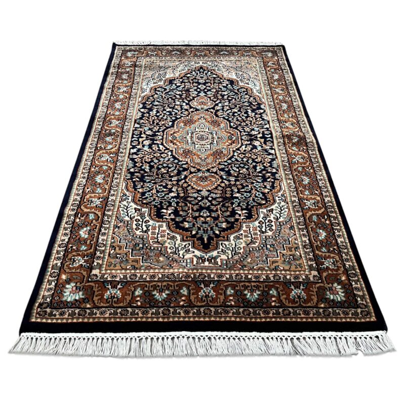 3x5 ft Hand Knotted Wool Rug – Black Indo-Persian Medallion | Classic Oriental Area Rug - Image 7