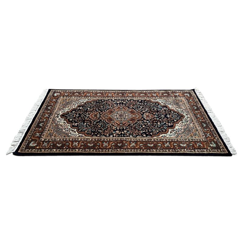 3x5 ft Hand Knotted Wool Rug – Black Indo-Persian Medallion | Classic Oriental Area Rug - Image 6