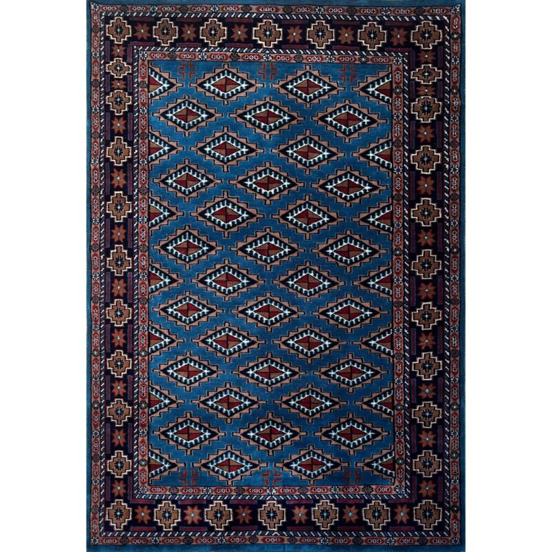 4x6 Blue Hand knotted geometric rug