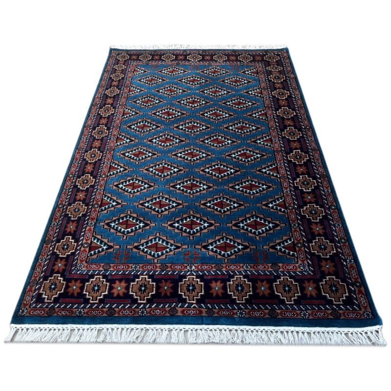 4x6 ft Hand Knotted Wool Rug Blue Diamond - Image 2
