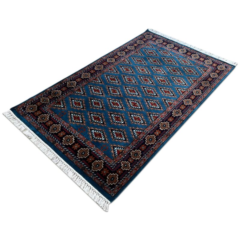 4x6 ft Hand Knotted Wool Rug Blue Diamond - Image 5