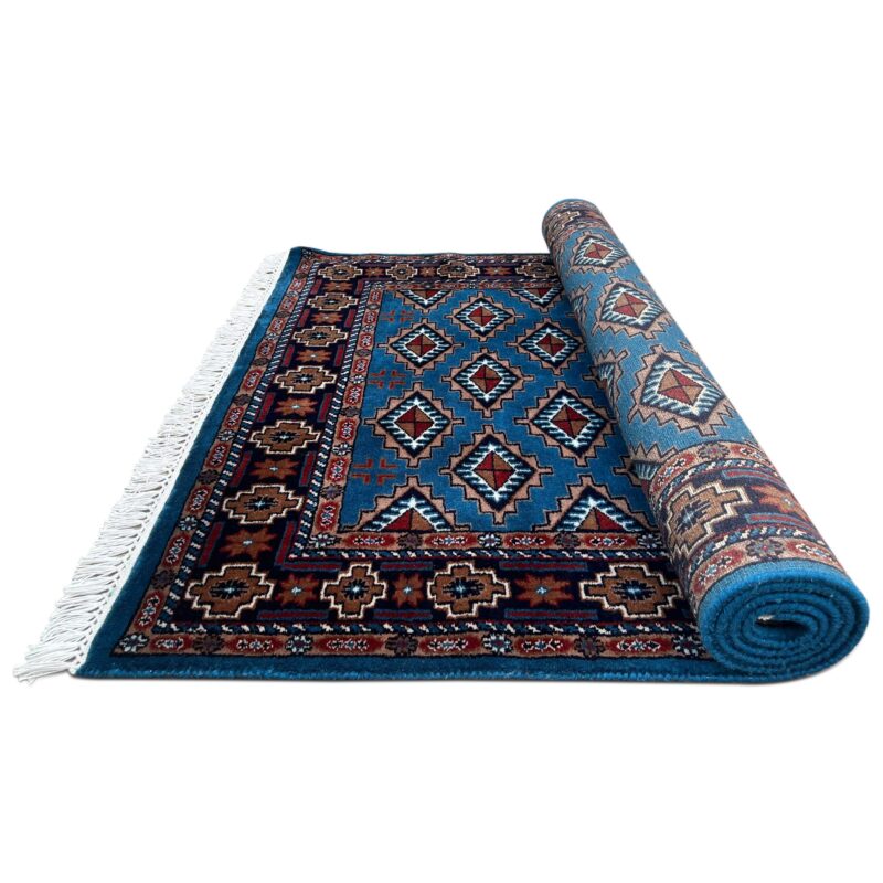 4x6 ft Hand Knotted Wool Rug Blue Diamond - Image 6