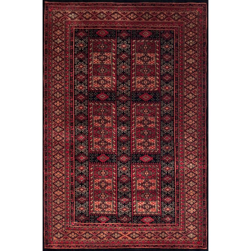 4x6 ft Hand Knotted Woolen Rug Black Dubba
