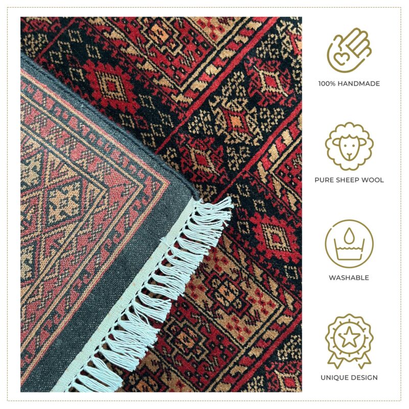 4x6 ft Hand Knotted Woolen Rug Black Dubba - Image 4