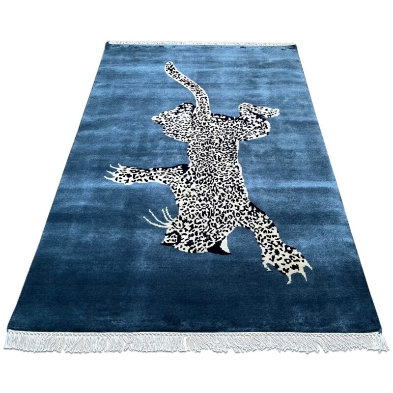 4x6 ft Hand Knotted Wool Rug Bluish Gray Leopard - Image 7