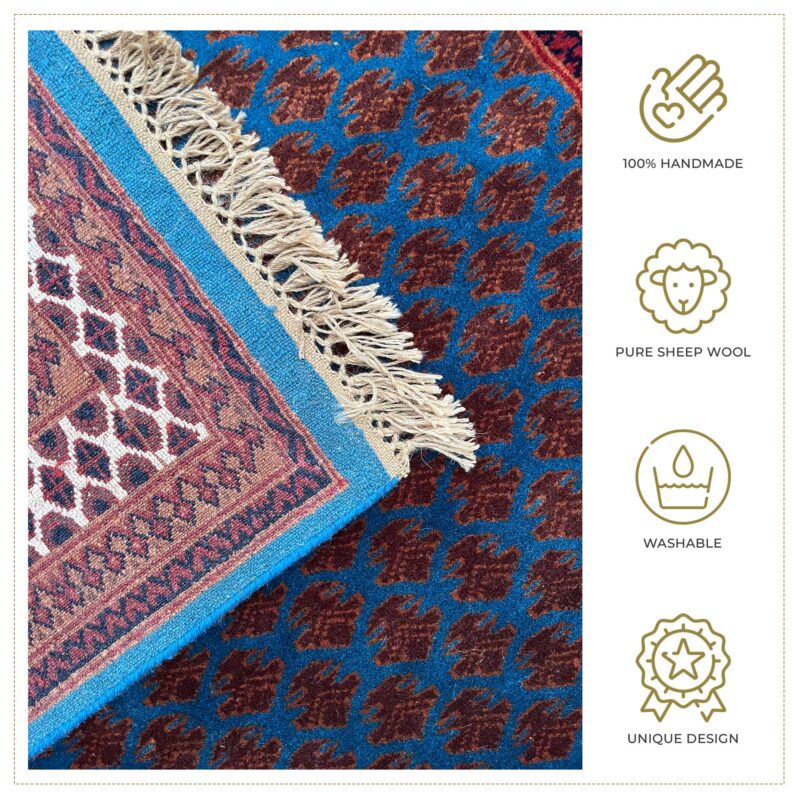 4x6 ft Hand Knotted Wool Rug Blue Lichi - Image 4