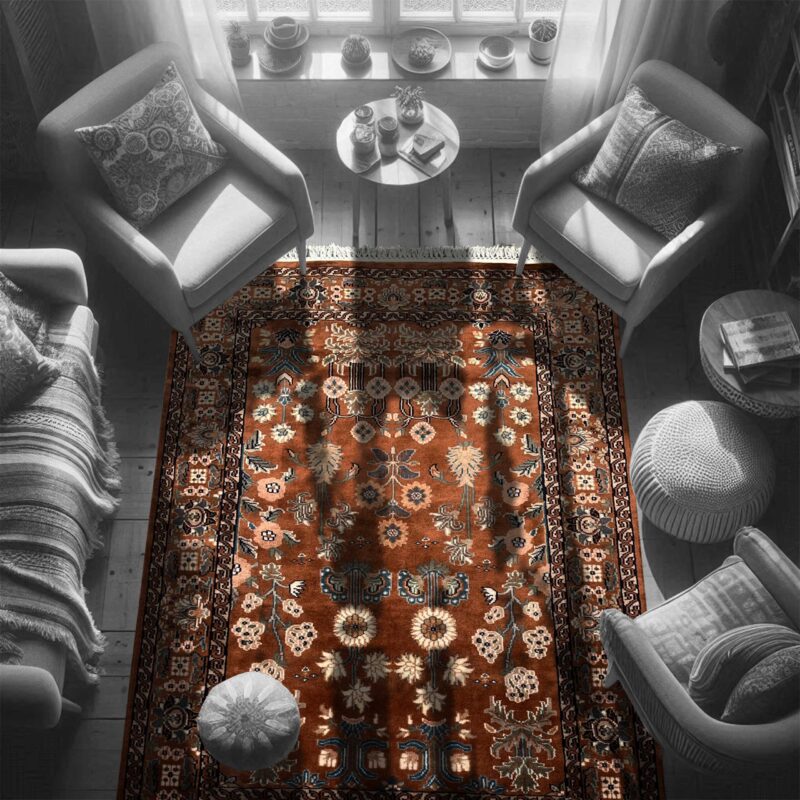 4x6 ft Hand Knotted Copper Floral Woolen Rug - Image 2